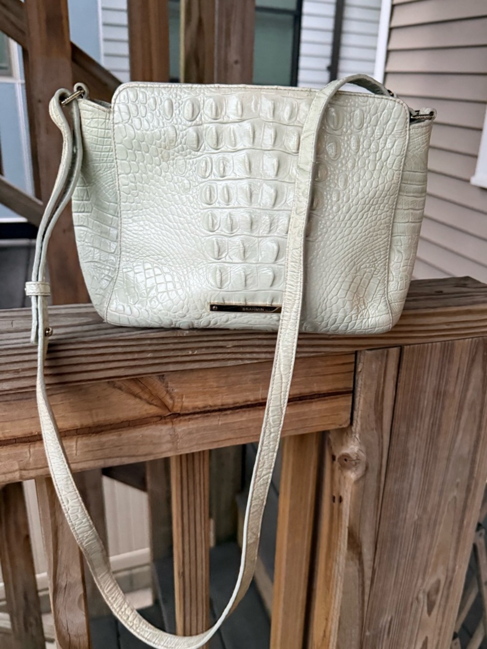 Brahmin Hillary Mint Green Melbourne Croc Embossed Crossbody Bag